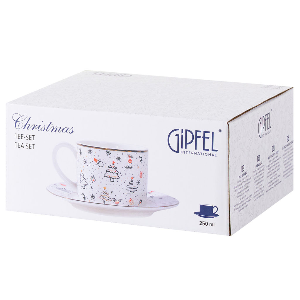 42939 GIPFEL Чайная пара CHRISTMAS: чашка 250 мл, блюдце 14 см. Материал: фарфор. Цвет: белый.  фото 6