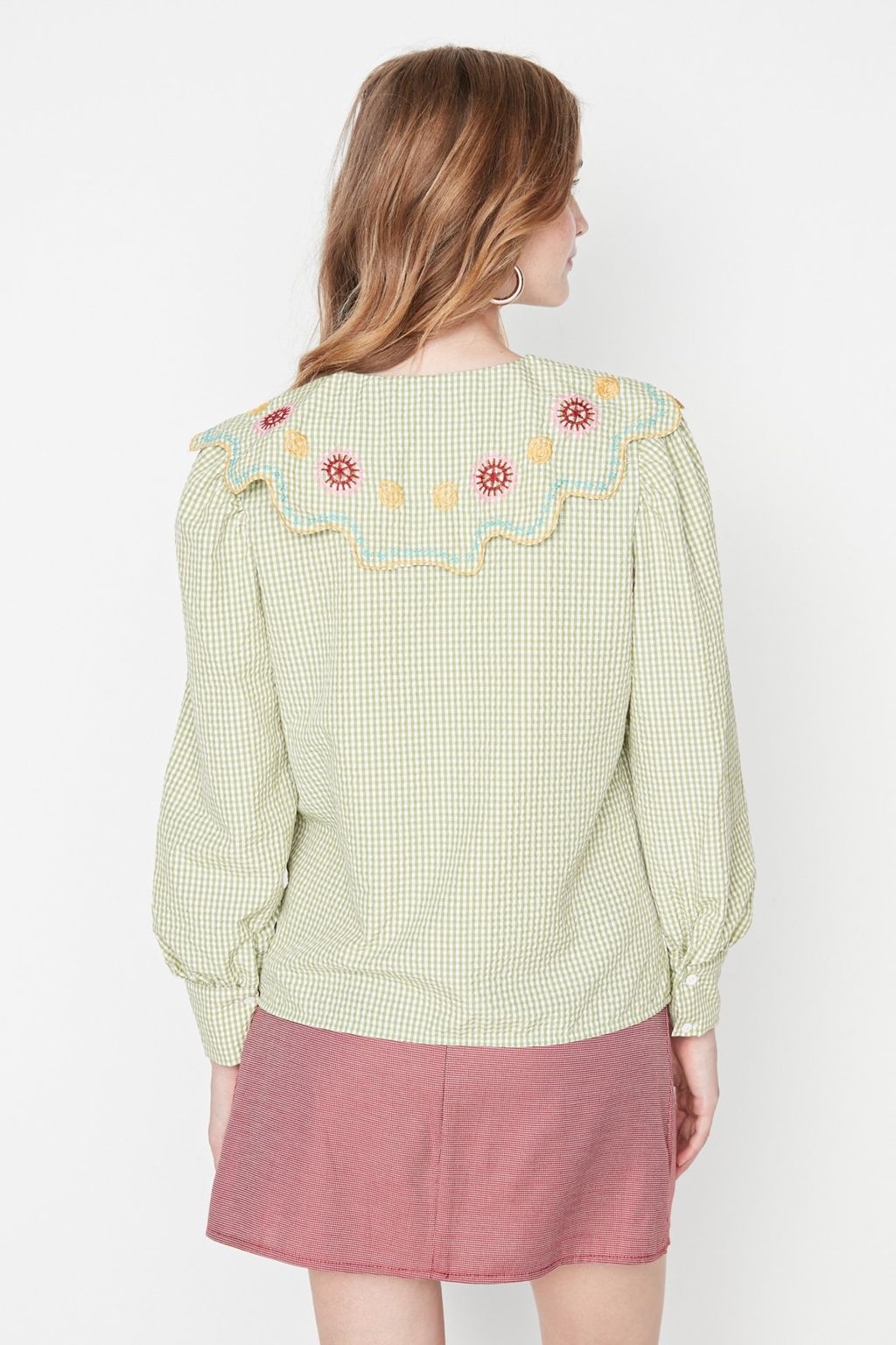 TRENDYOLMILLA Yesil Nak?s Detayl? Gofre Kumas Regular Normal Kal?p Dokuma Gomlek TWOSS21GO0232  фото 5