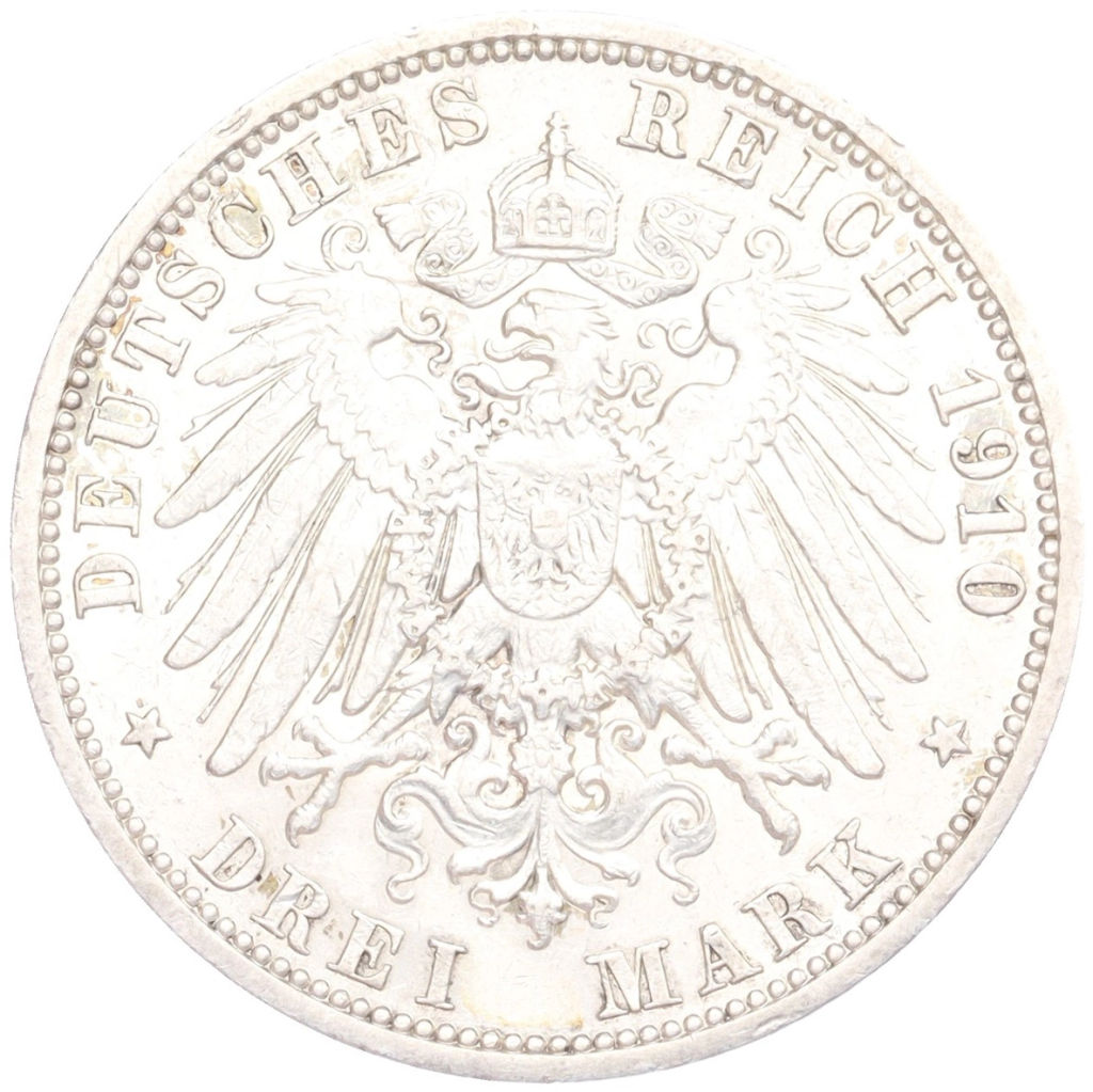 Монета 3 марки 1910 года A Германия (Любек)