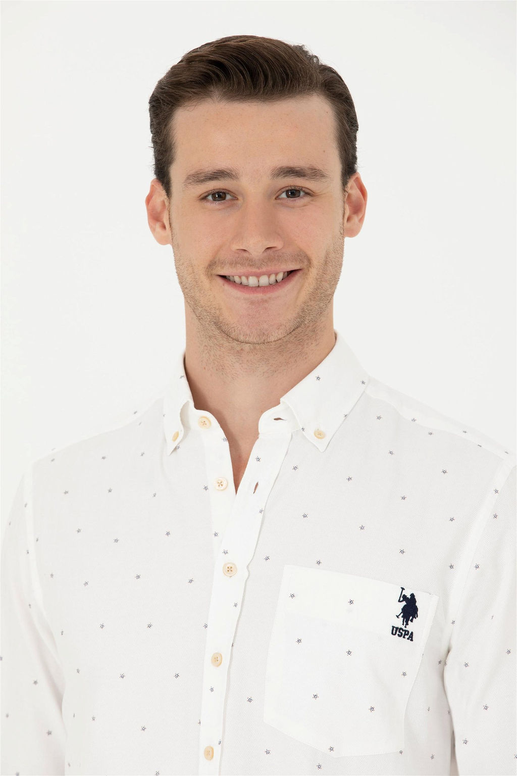 Мужская рубашка с длинным рукавом цвета экрю - U.s. polo assn фото 2