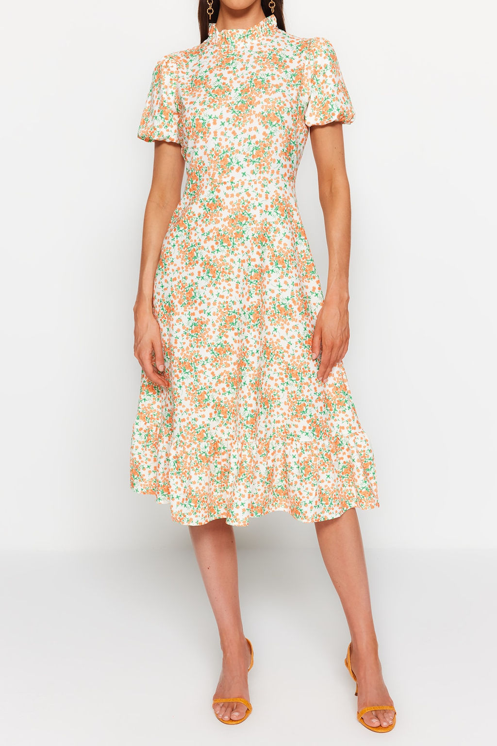 TRENDYOLMILLA Ac?k Mavi Cicekli A Kesim F?rf?rl? Midi Dokuma Elbise TWOSS20EL0894  фото 59