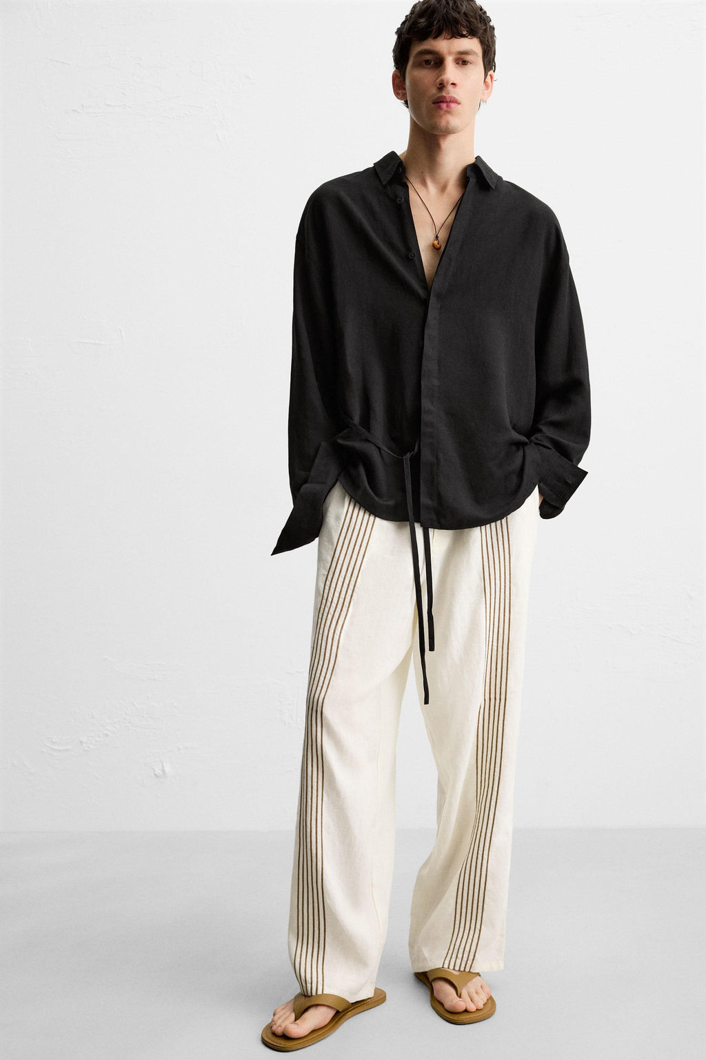 100% LINEN EMBROIDERED TROUSERS - Zara фото 14