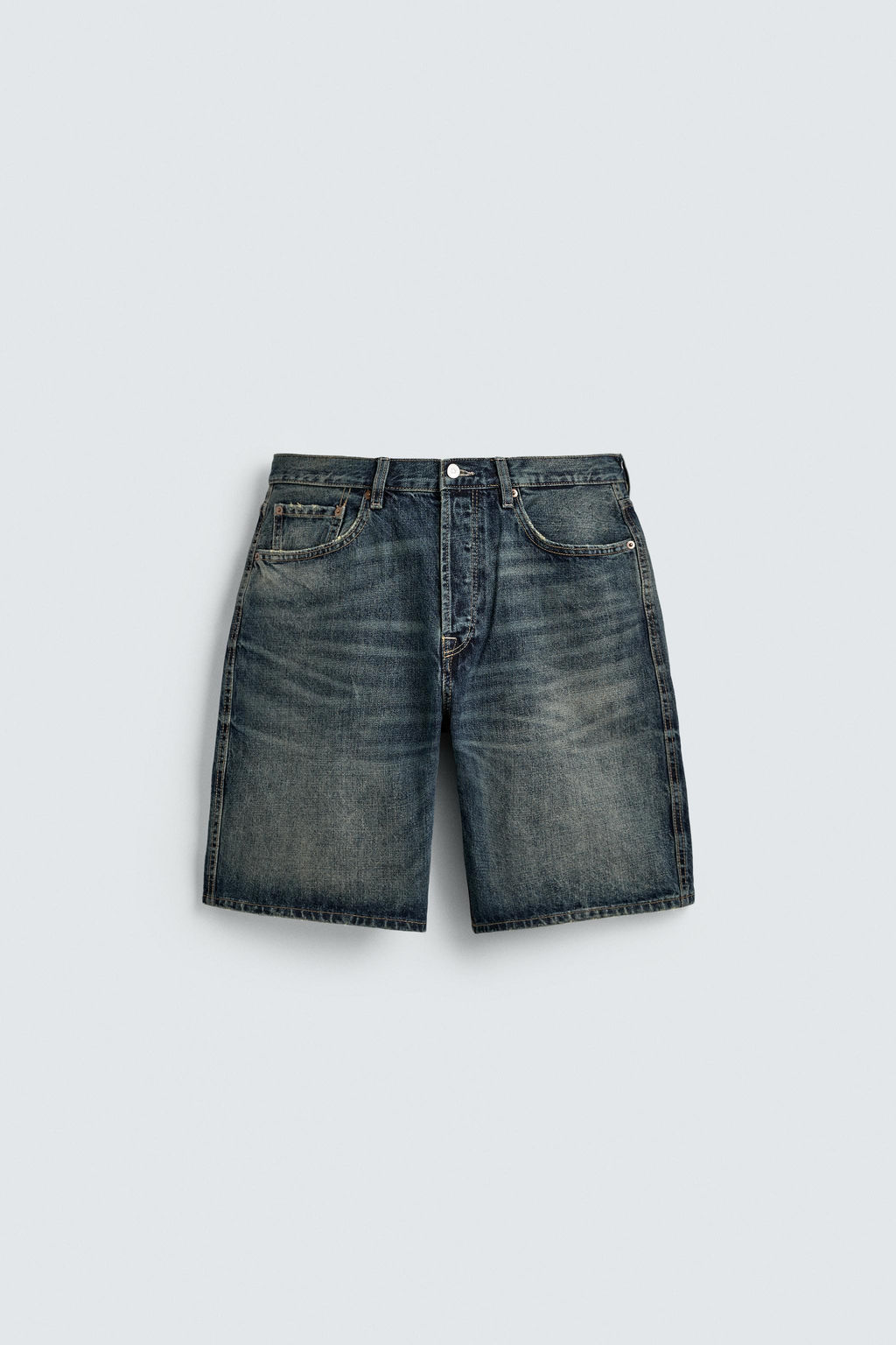 BERMUDA DENIM STRAIGHT FIT / Azul / Verde - Zara фото 8