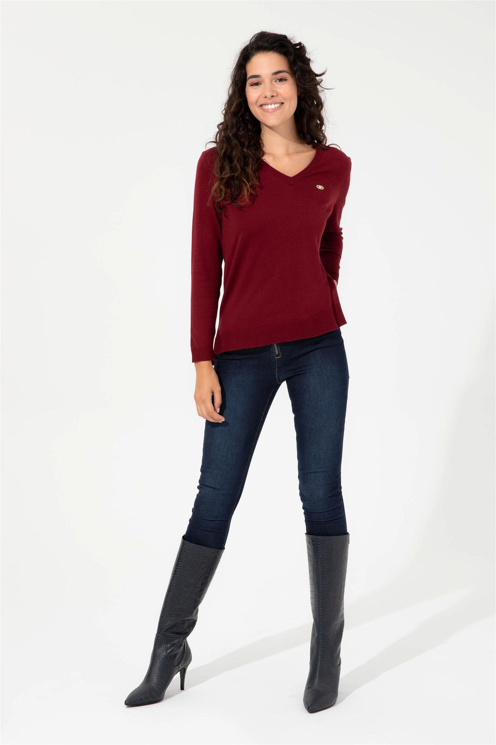 Женский бордово-красный базовый свитер с v-образным вырезом Неожиданная скидка в корзине - U.s. polo assn фото 2
