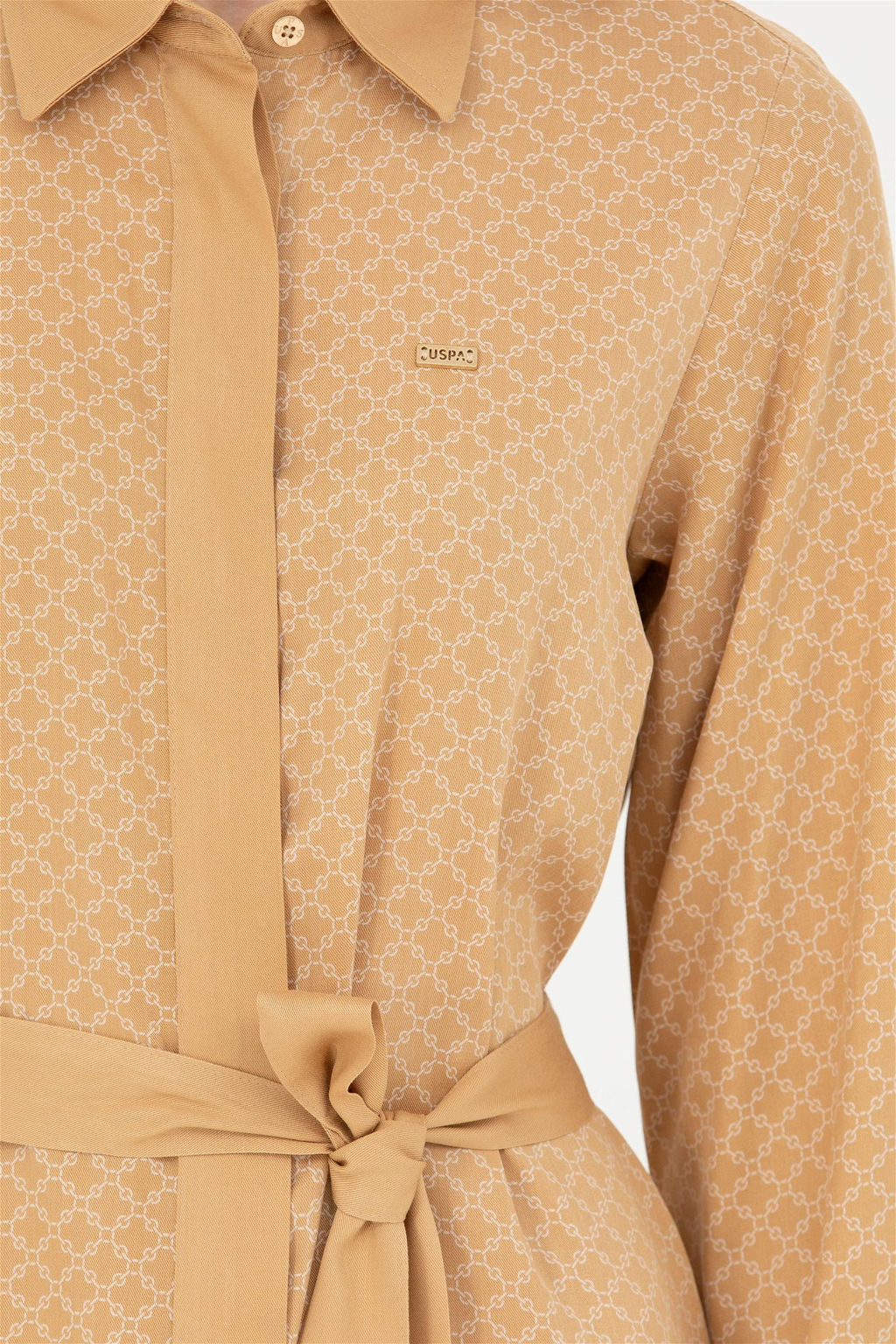 Женское тканое платье песочного цвета - U.s. polo assn фото 7