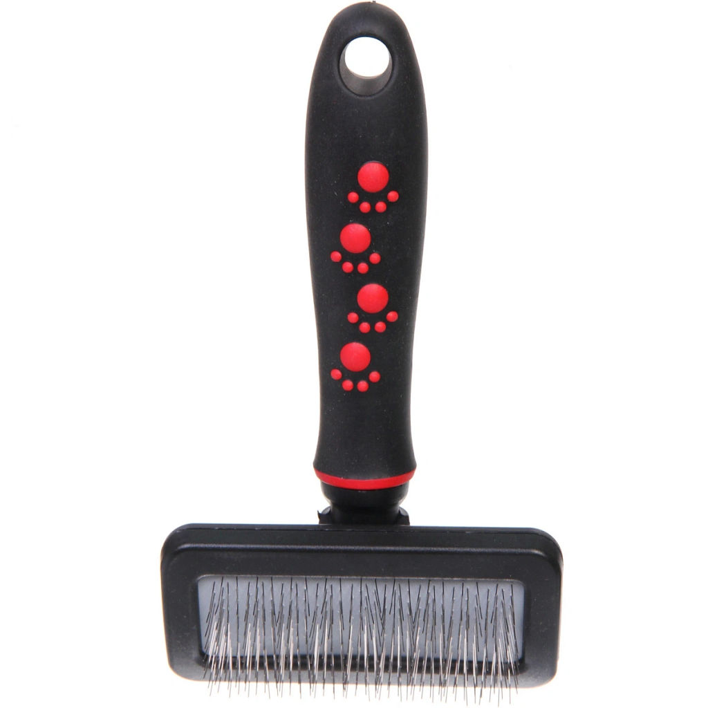 Расческа - пуходерка для животных "ПРОФФ - МОЙ БРО", прорезиненная ручка, цвет красный/черный, 9,5*16,5см