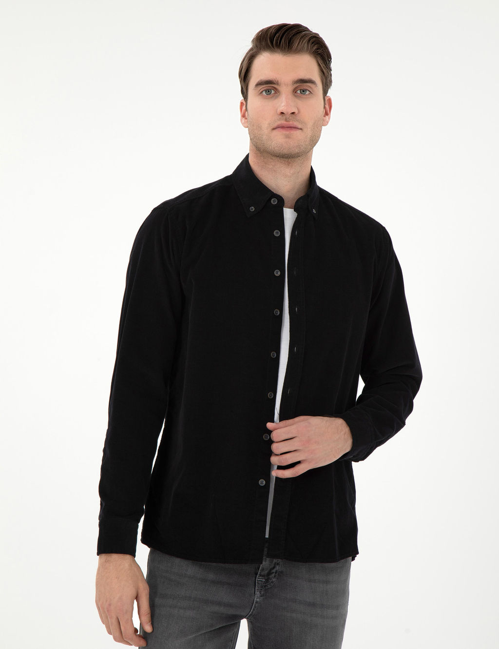 Рубашка Regular Fit черная длинный рукав