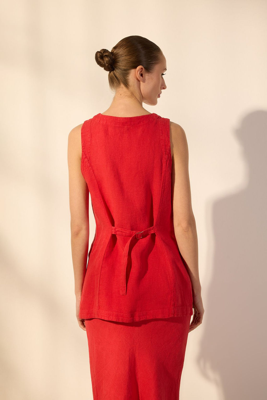 Trendyolmilla K?rm?z? %100 Keten Fitted Yelek TWOSS24YE00052 фото 4