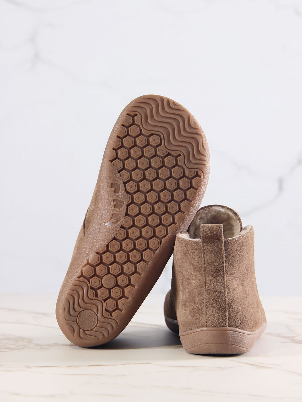 Босоногие ботинки 208.NATAbr.Серо-коричневая замша/Шерсть