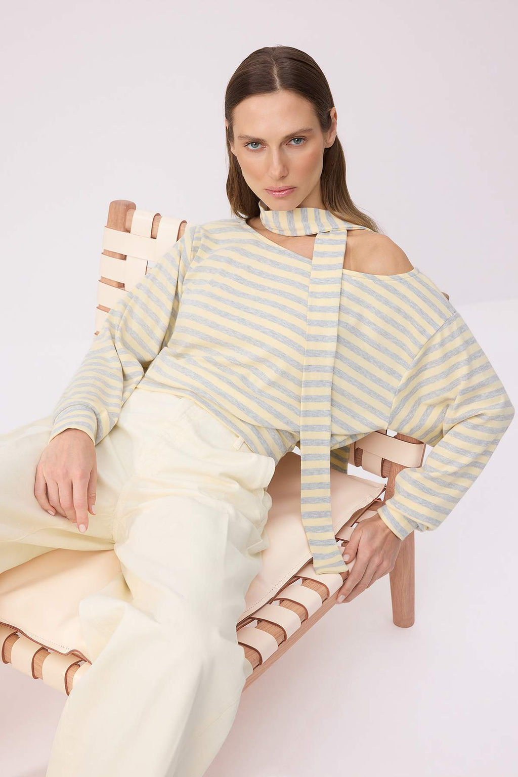 Cok Renkli*001 Cizgili Sal Aksesuar Detayl? Regular/Normal Kal?p Orme Bluz TWOAW26BZ00308