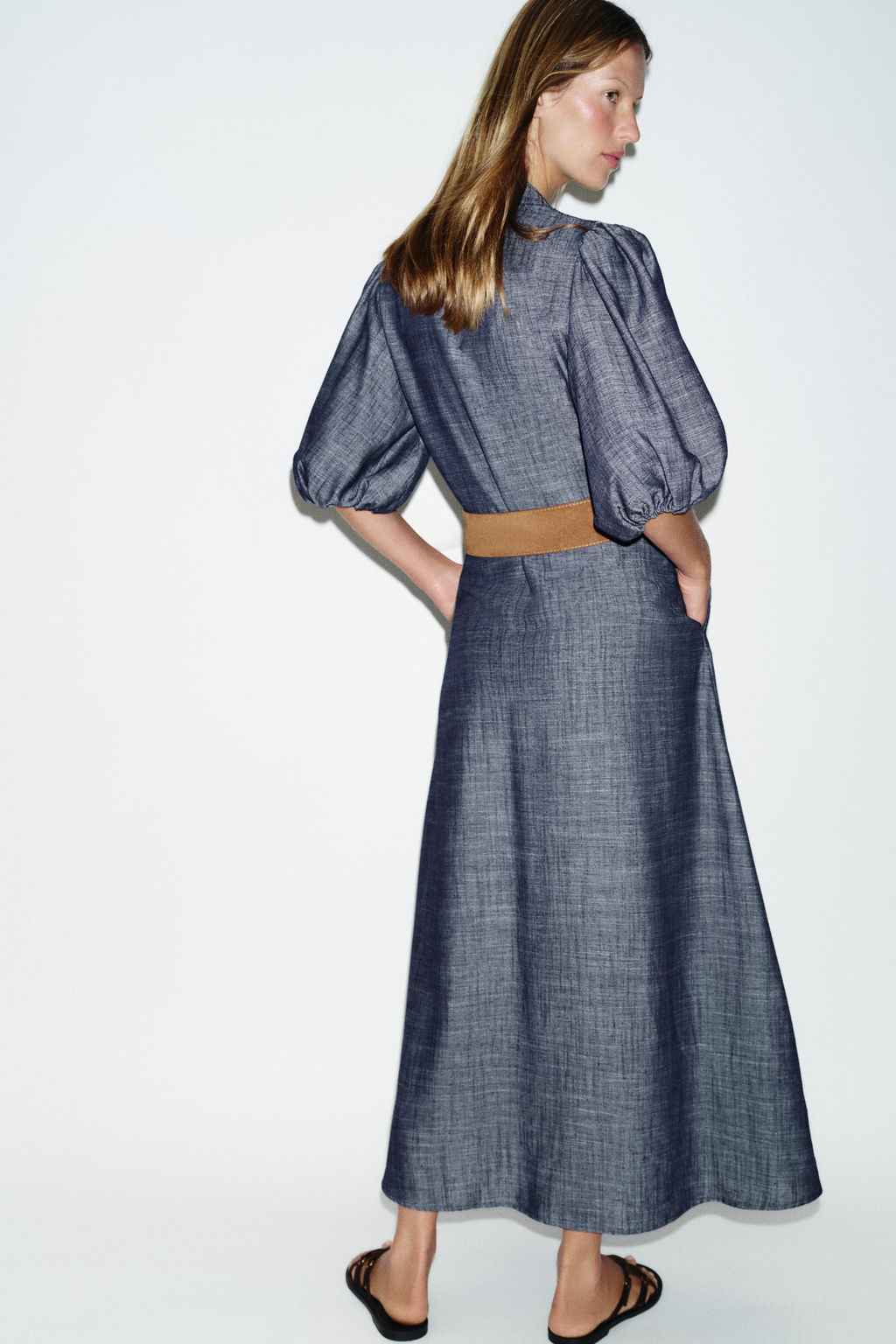 VESTIDO MIDI CINTUR?N / ?ndigo - Zara фото 6