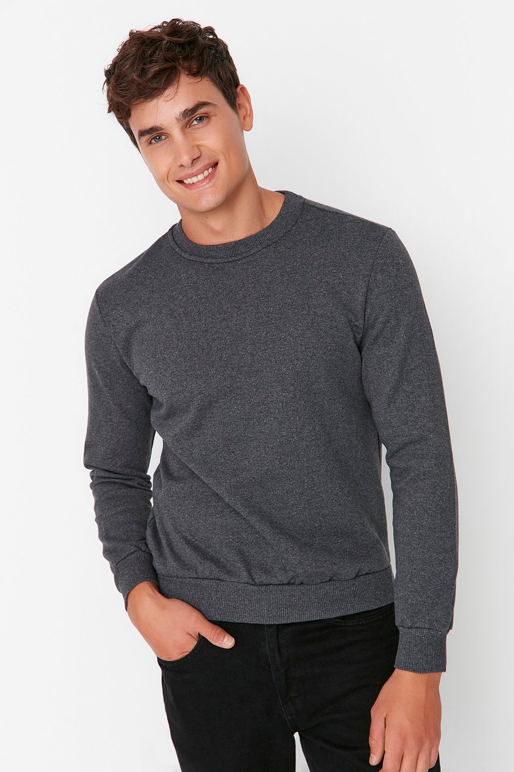 TRENDYOL MAN Siyah Regular/Normal Kesim Ici Polar/S?cak Tutan Sweatshirt TMNAW21SW1208 - Trendyolmilla фото 6