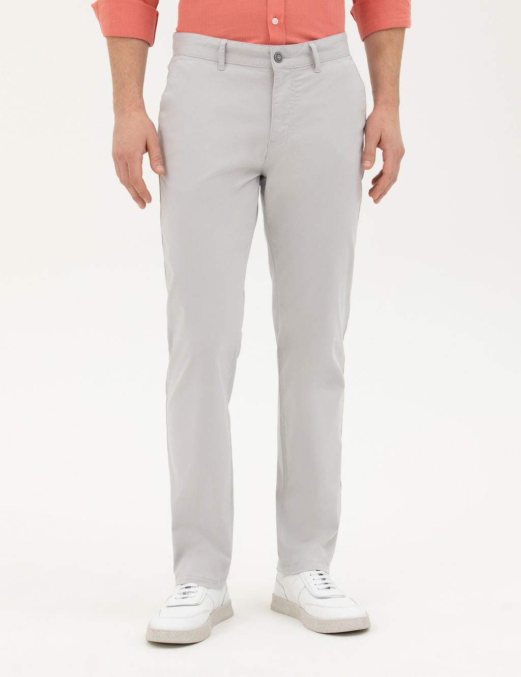 A__k Gri Regular Fit Basic Kanvas Pantolon