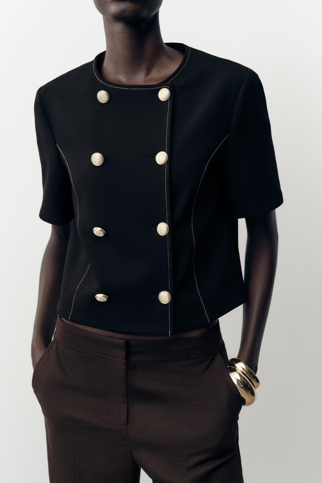 CONTRAST STITCH SHORT SLEEVE BLAZER - Zara фото 12