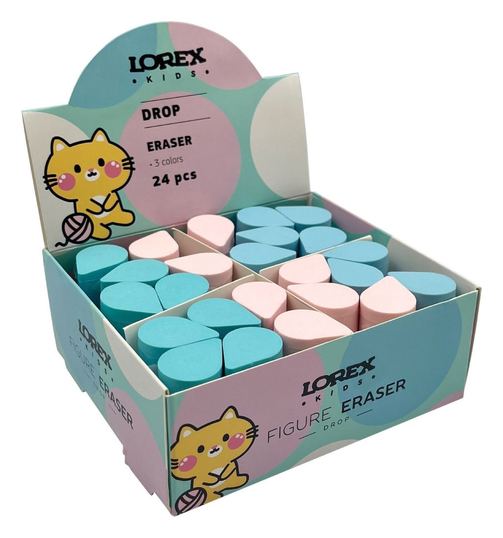 Цена за 2 шт. Ластик LOREX KIDS FIGURE DROP термопласт. резина 27х20х50 мм фигурный ассорти мягкий индив.штрих-код