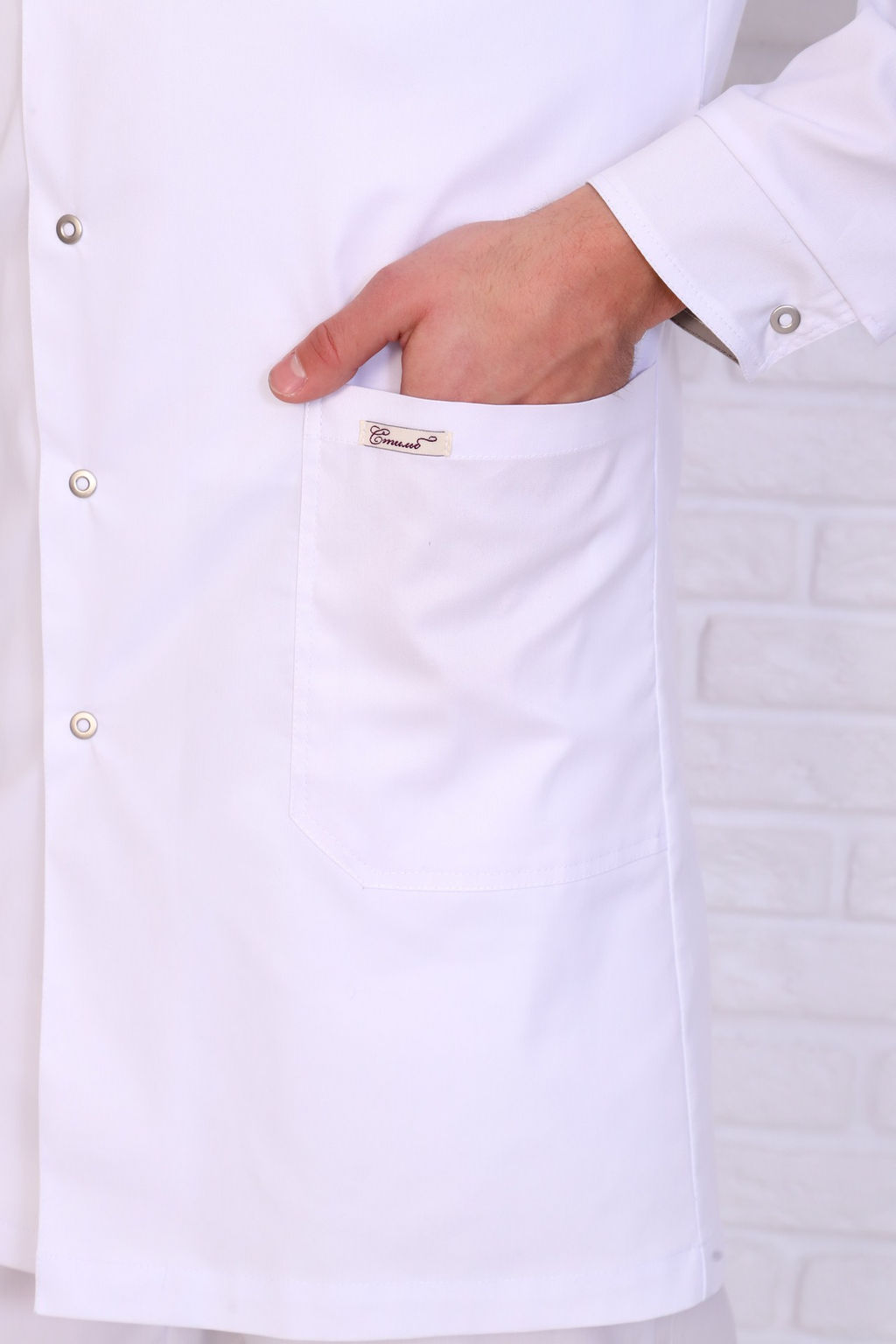 Халат мужской 236 CVC. Цвет: белый и серый - Стильб фото 2