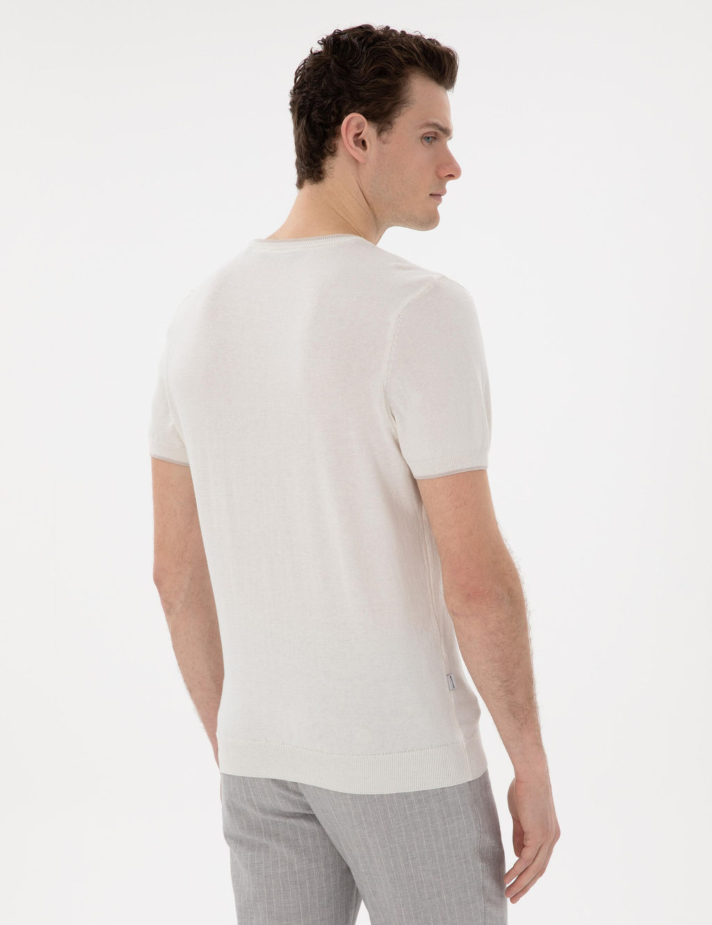 Ekru Slim Fit Bisiklet Yaka Triko Ti__rt - Pierre cardin фото 5