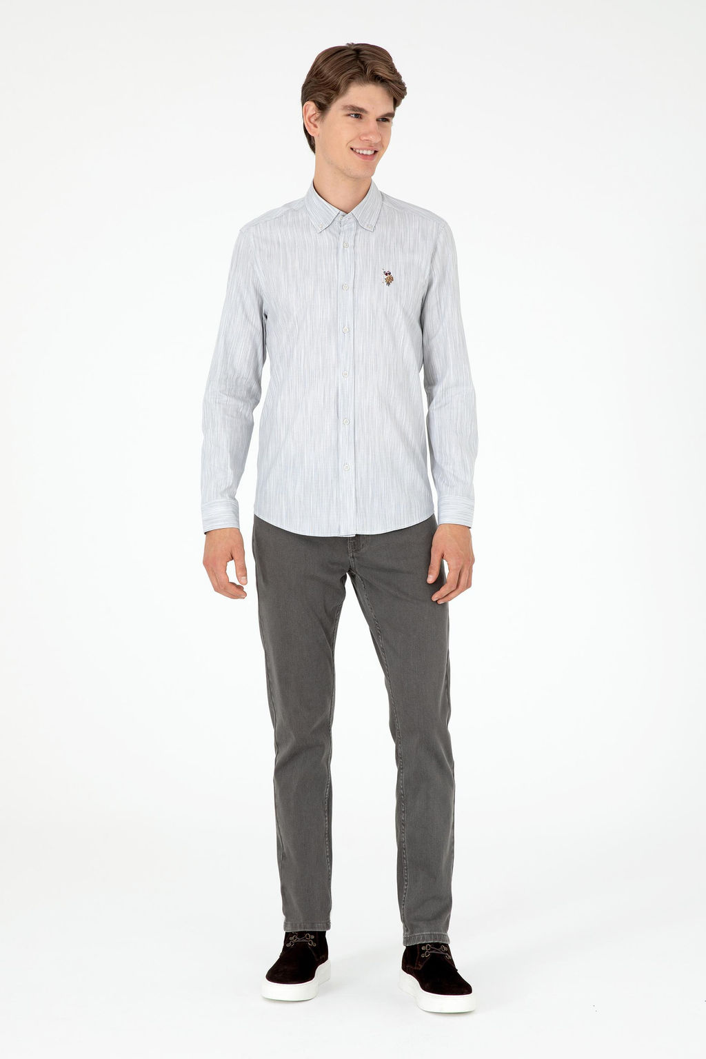 Мужская светло-серая рубашка с длинным рукавом - U.s. polo assn фото 4