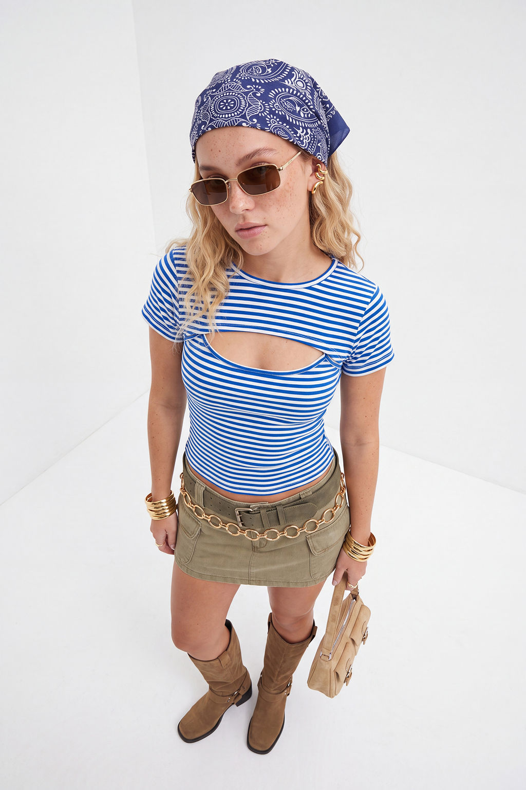 Mavi _izgili Fitted 2 Par_al_ Pencere Detayl_ Fitted Crop Esnek _rme T-Shirt TWOAW27TS00031 - Trendyolmilla фото 5