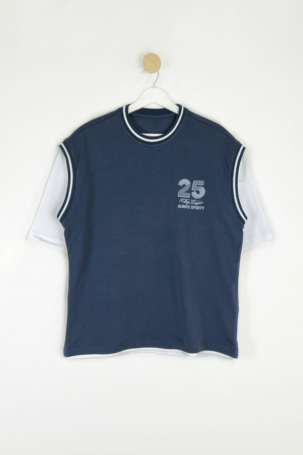 TRENDYOL MAN Indigo Oversize/Genis Kesim Kol Detayl? Bask?l? Kal?n %100 Pamuk T-Shirt TMNSS25TS00017 - Trendyolmilla фото 6