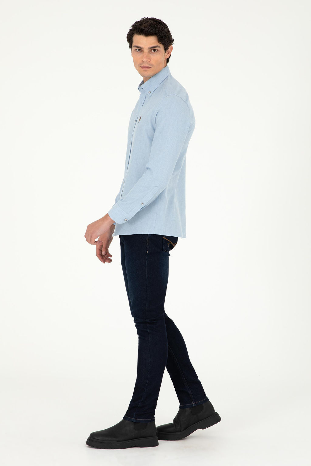 Мужская голубая базовая рубашка с длинным рукавом - U.s. polo assn фото 4