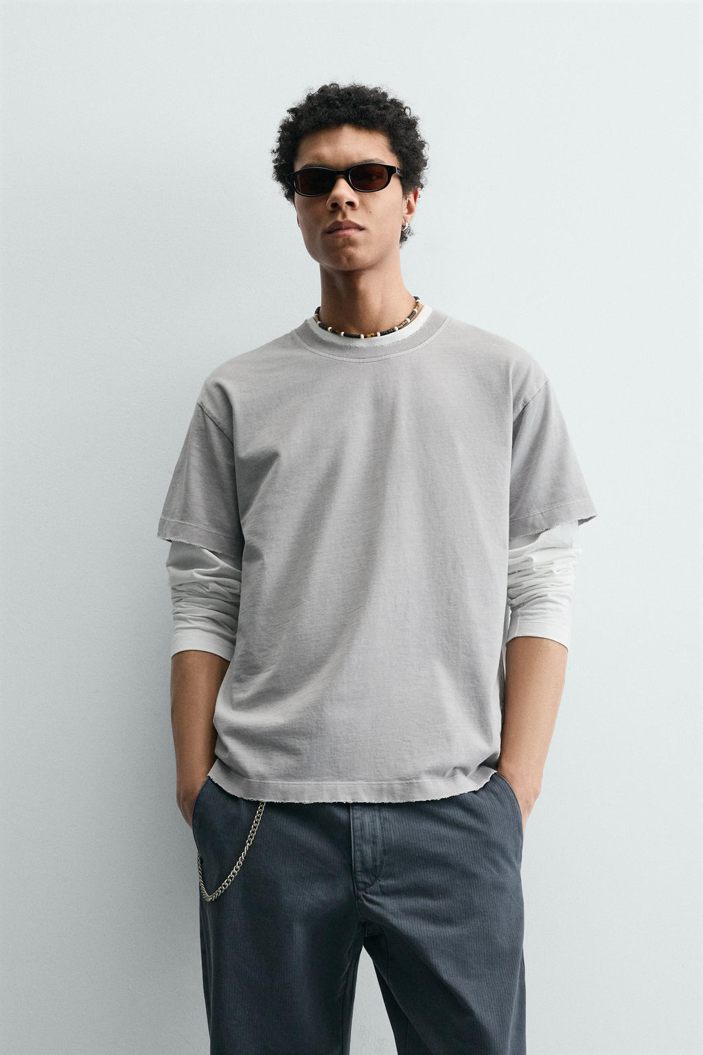 CAMISETA BOXY FIT LAVADA / Gris claro - Zara фото 2