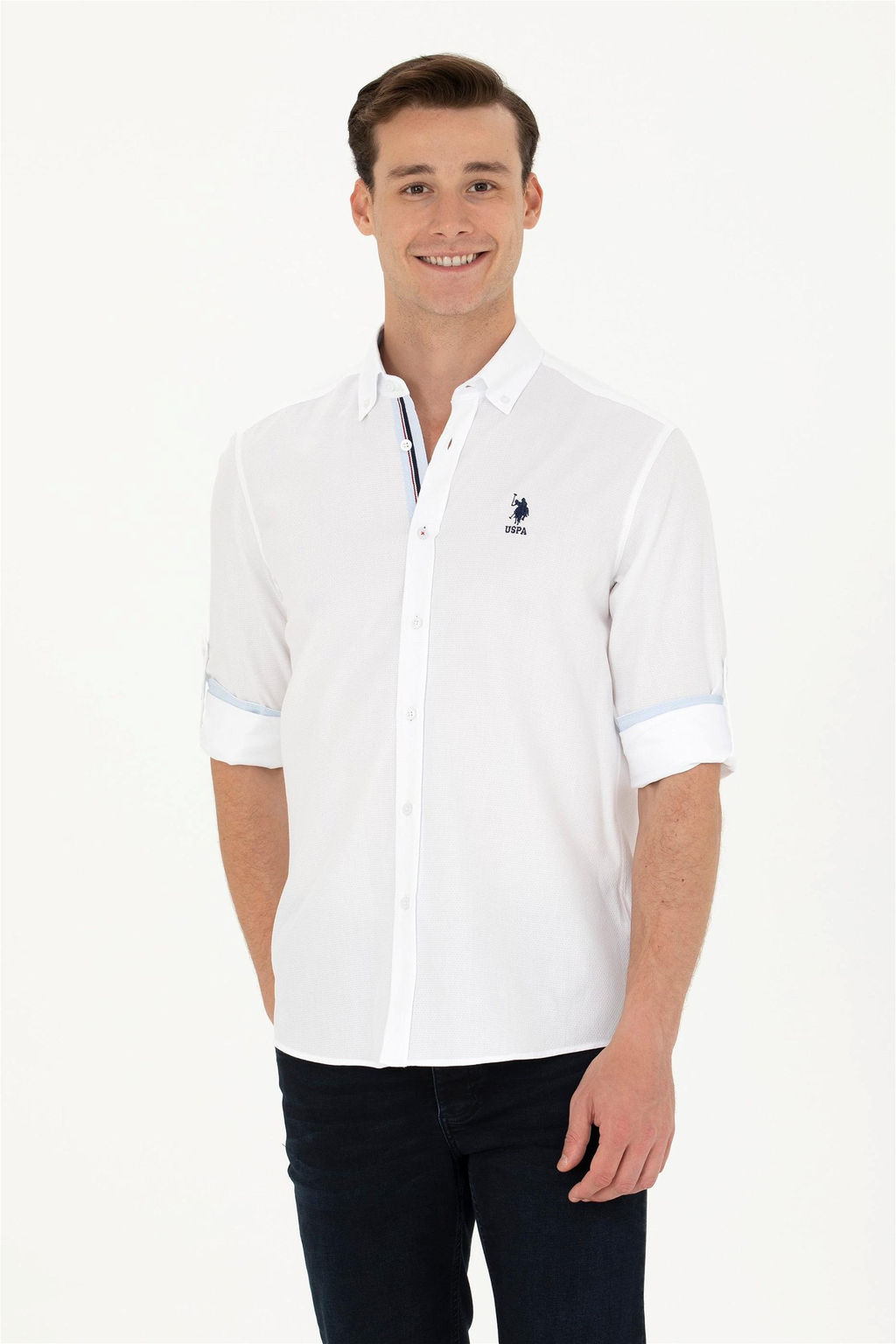 U. S. Polo Assn / Мужская белая рубашка с длинным рукавом