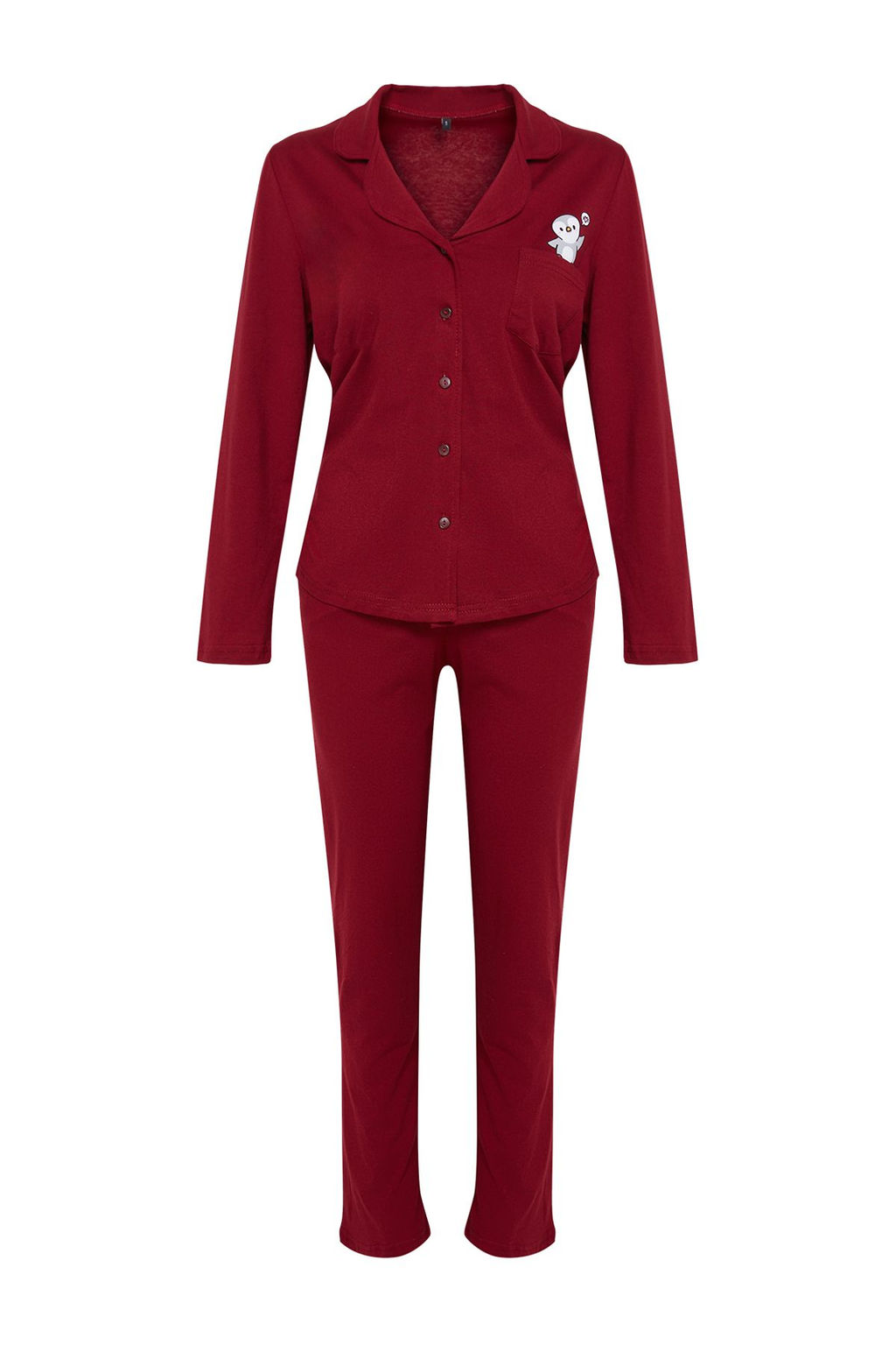 Trendyolmilla Bordo %100 Pamuklu Penguen Bask?l? Orme Pijama Tak?m? THMAW23PT00151