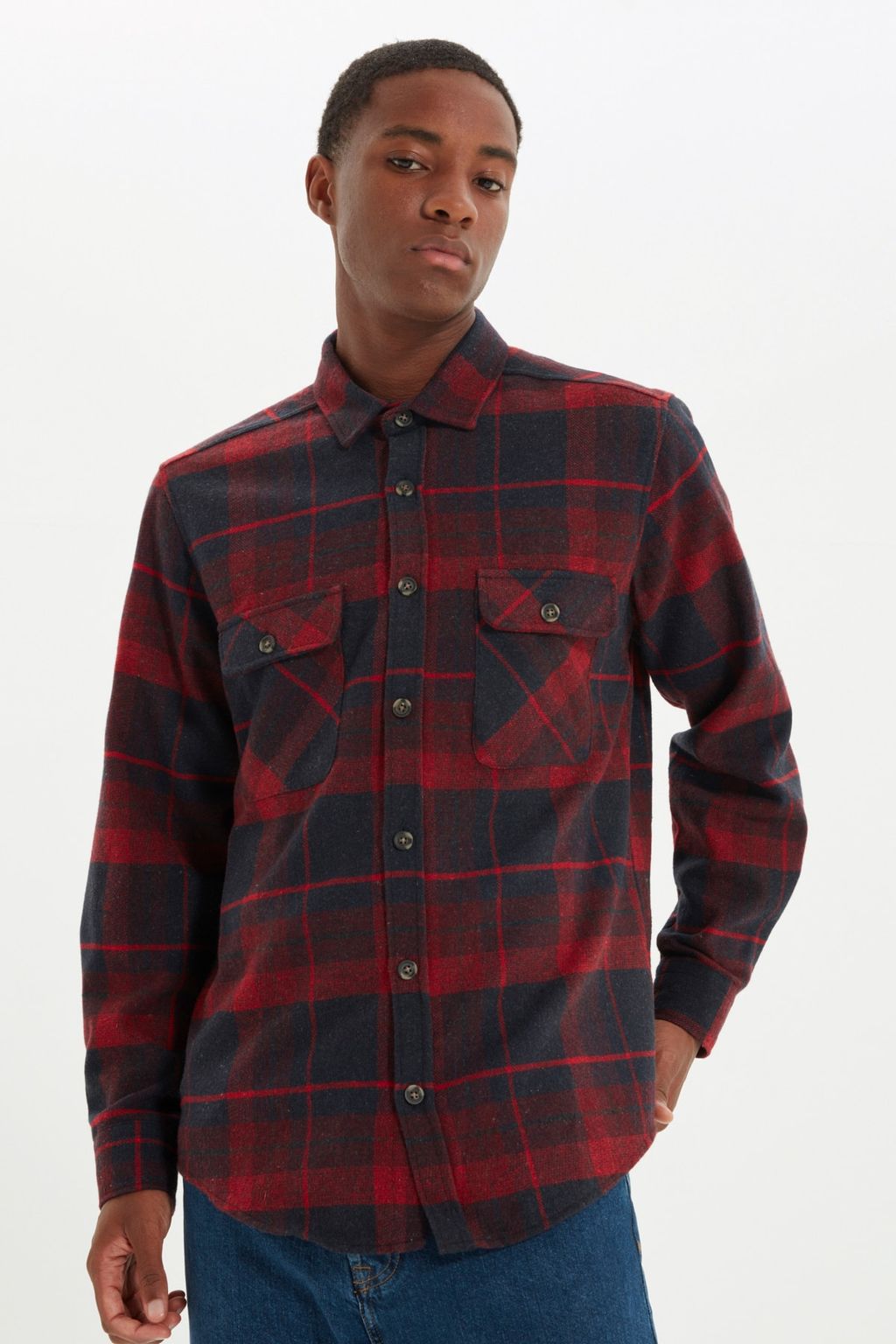 TRENDYOL MAN Bordo Cift Cep Kapakl? Regular Fit K?sl?k Oduncu Kareli Gomlek TMNAW21GO0031 - Trendyolmilla фото 14