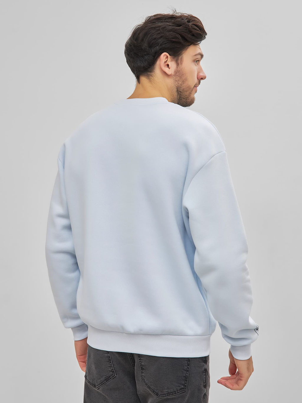 Теплый свитшот голубого цвета с текстовыми принтами св.голубой +печать 121801