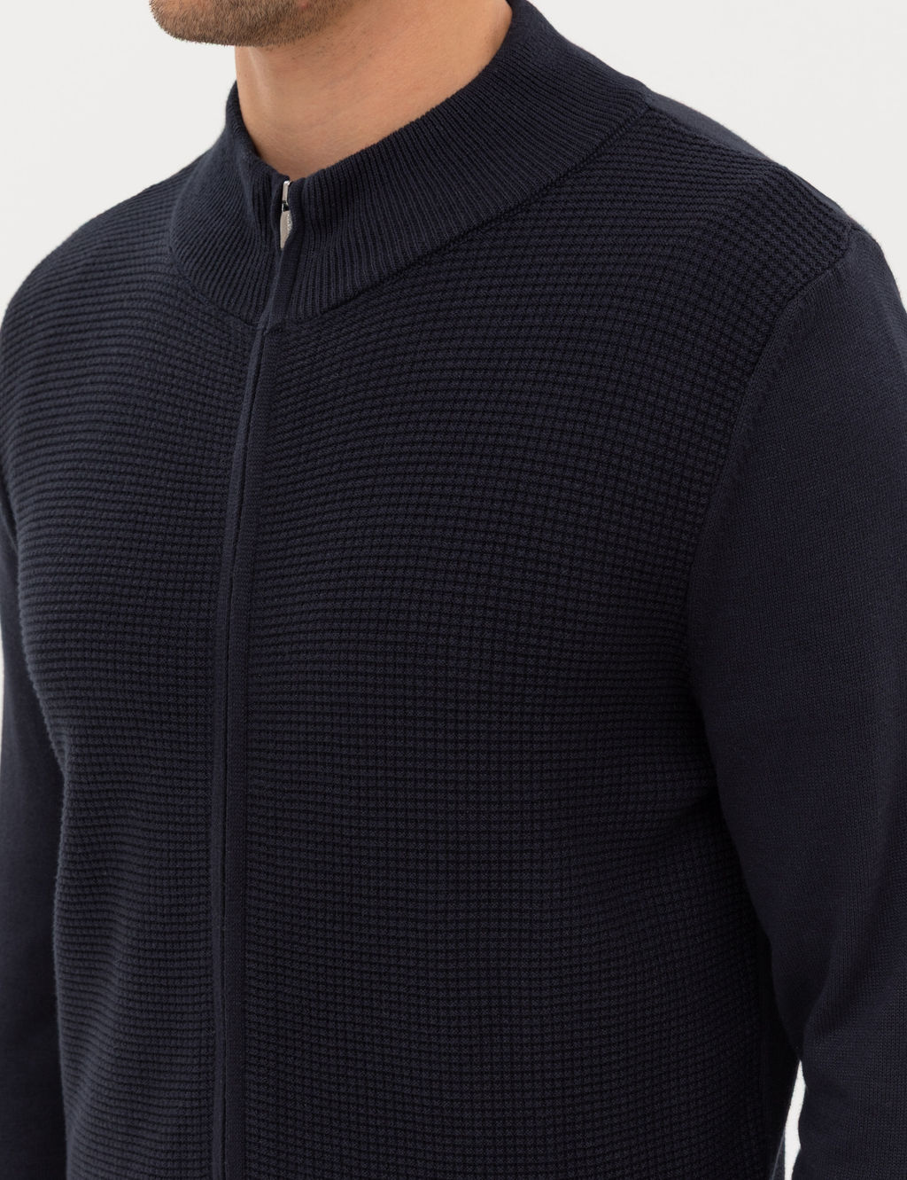 Lacivert Slim Fit Fermuarl_ Triko H_rka