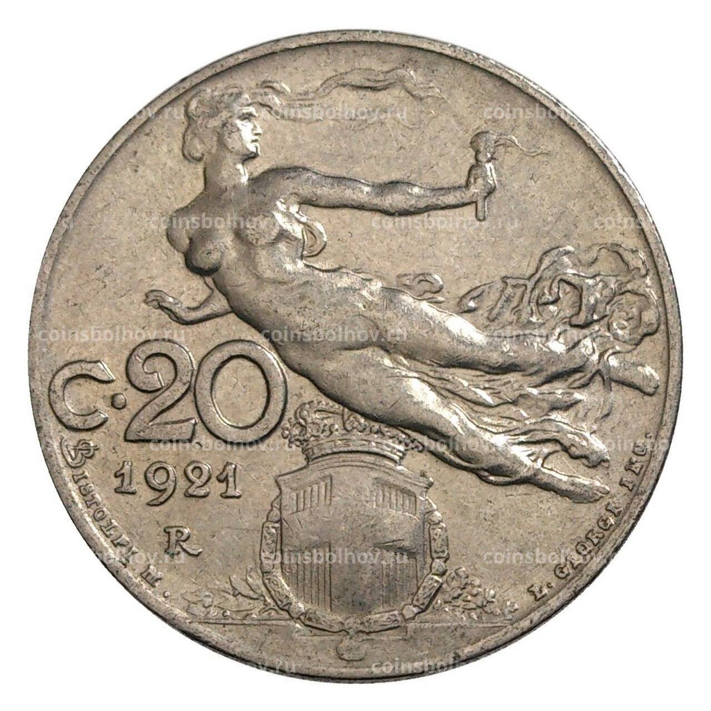 Монета 20 чентезимо 1921 года Италия
