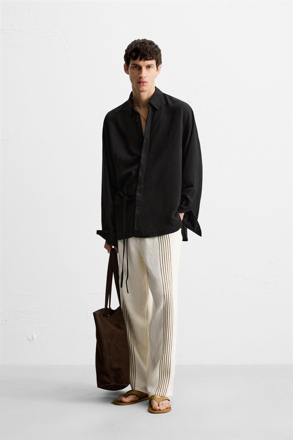 100% LINEN EMBROIDERED TROUSERS - Zara фото 10