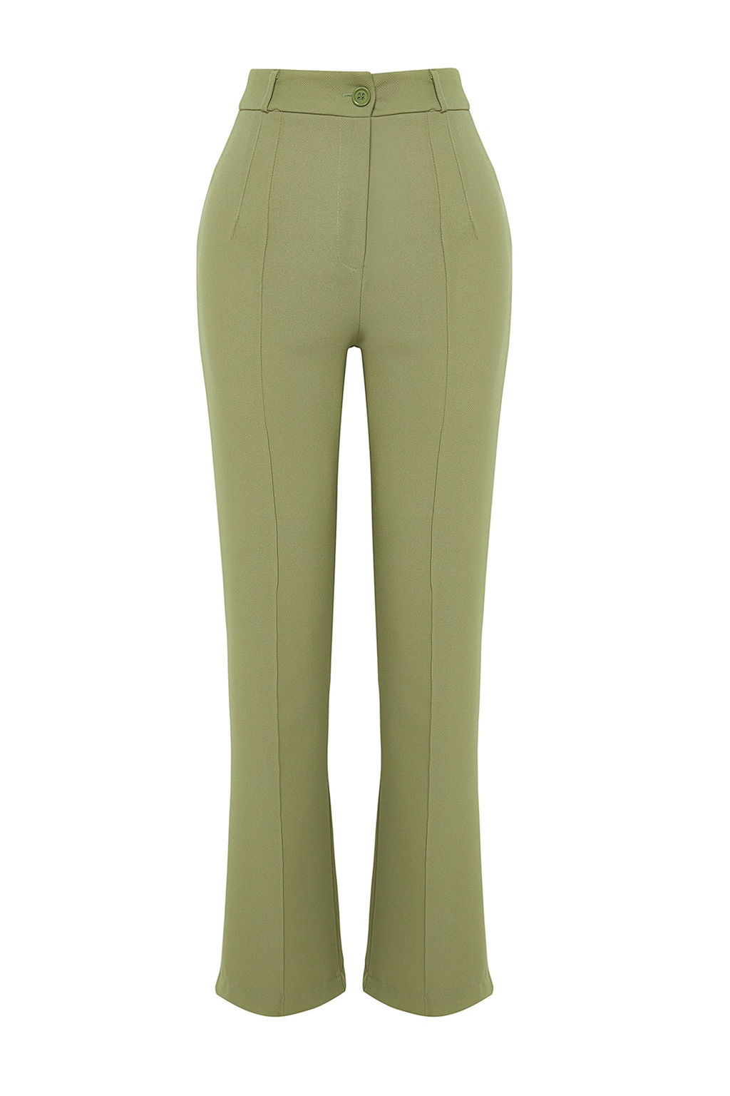 Yesil Straight/Duz Kesim Yuksek Bel Nervur Dikisli Dokuma Pantolon TWOSS21PL0093