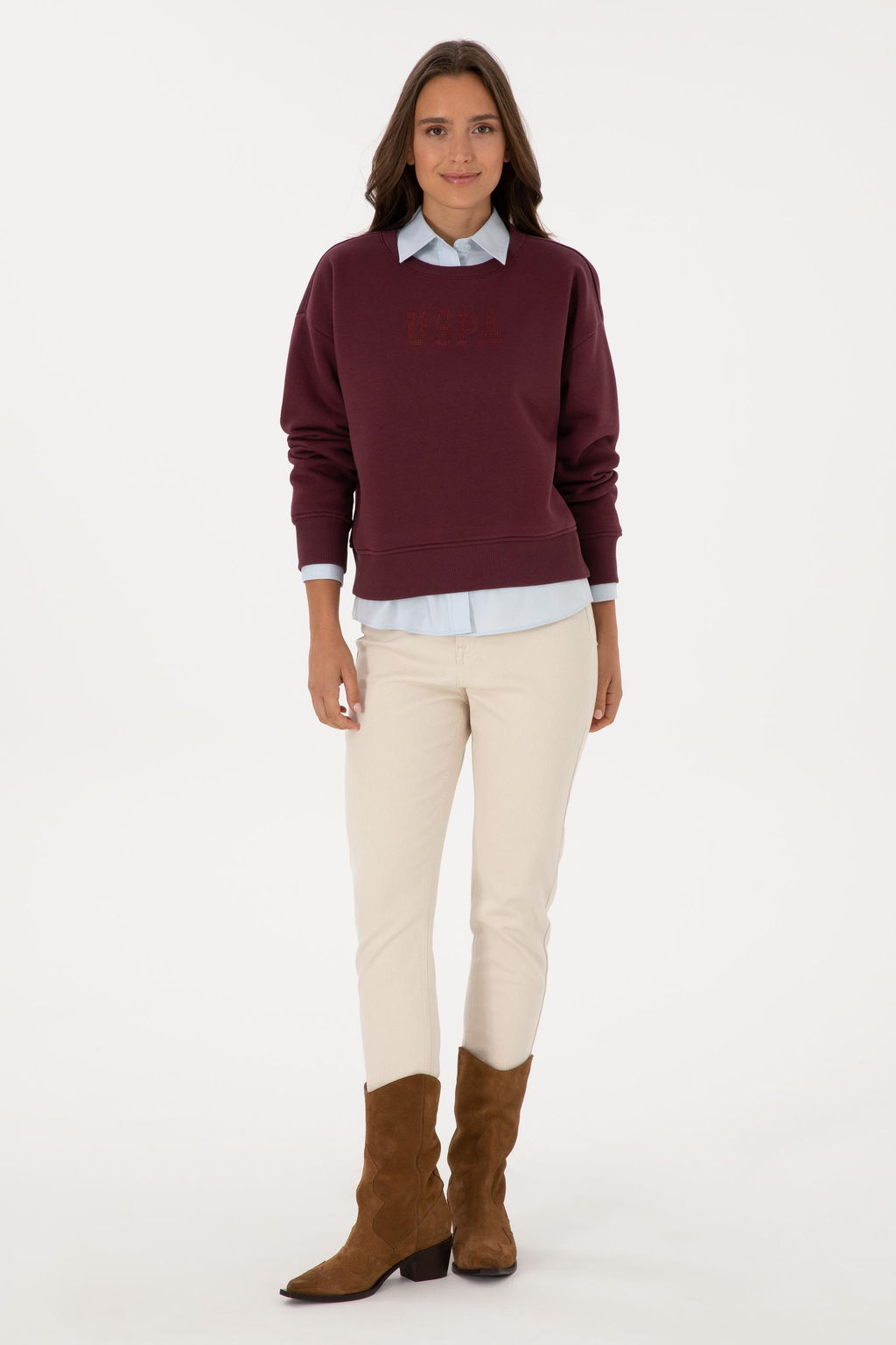 Kad_n Bordo Basic Sweatshirt Sepette S_rpriz _ndirim - U.s. polo assn фото 4