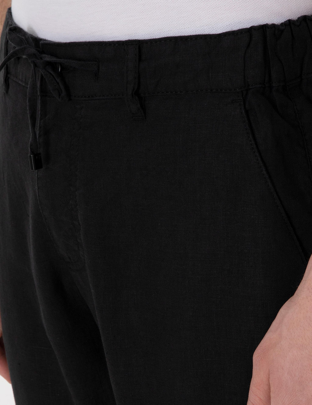 Siyah Carrot Fit Keten Kanvas Pantolon
