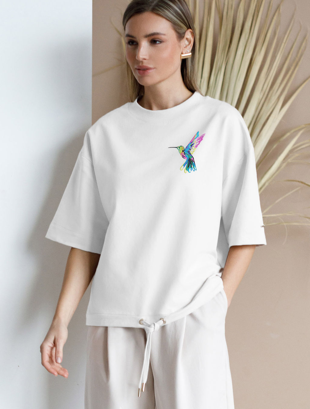 Футболка из эластичного футера с авторским принтом - Vilatte фото 3