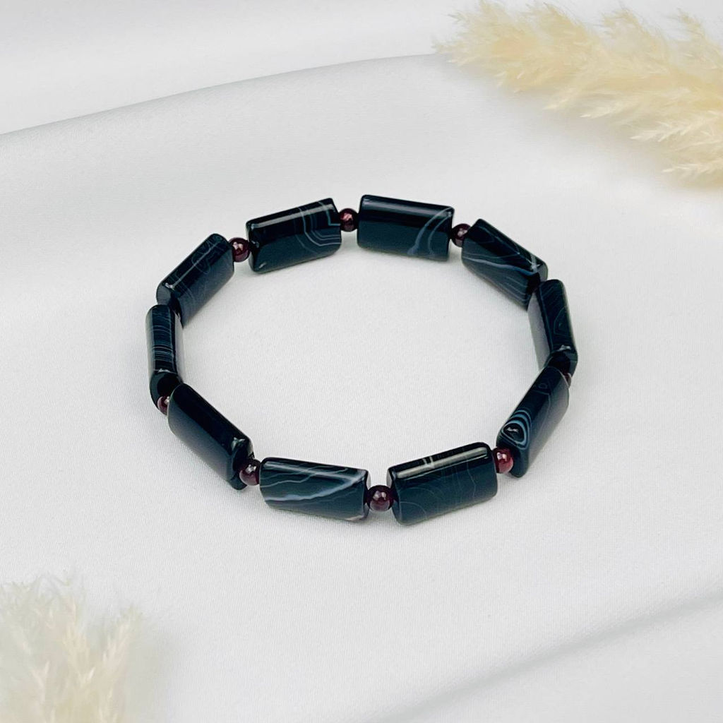 Браслет из полосатого Агата и Граната 20 см