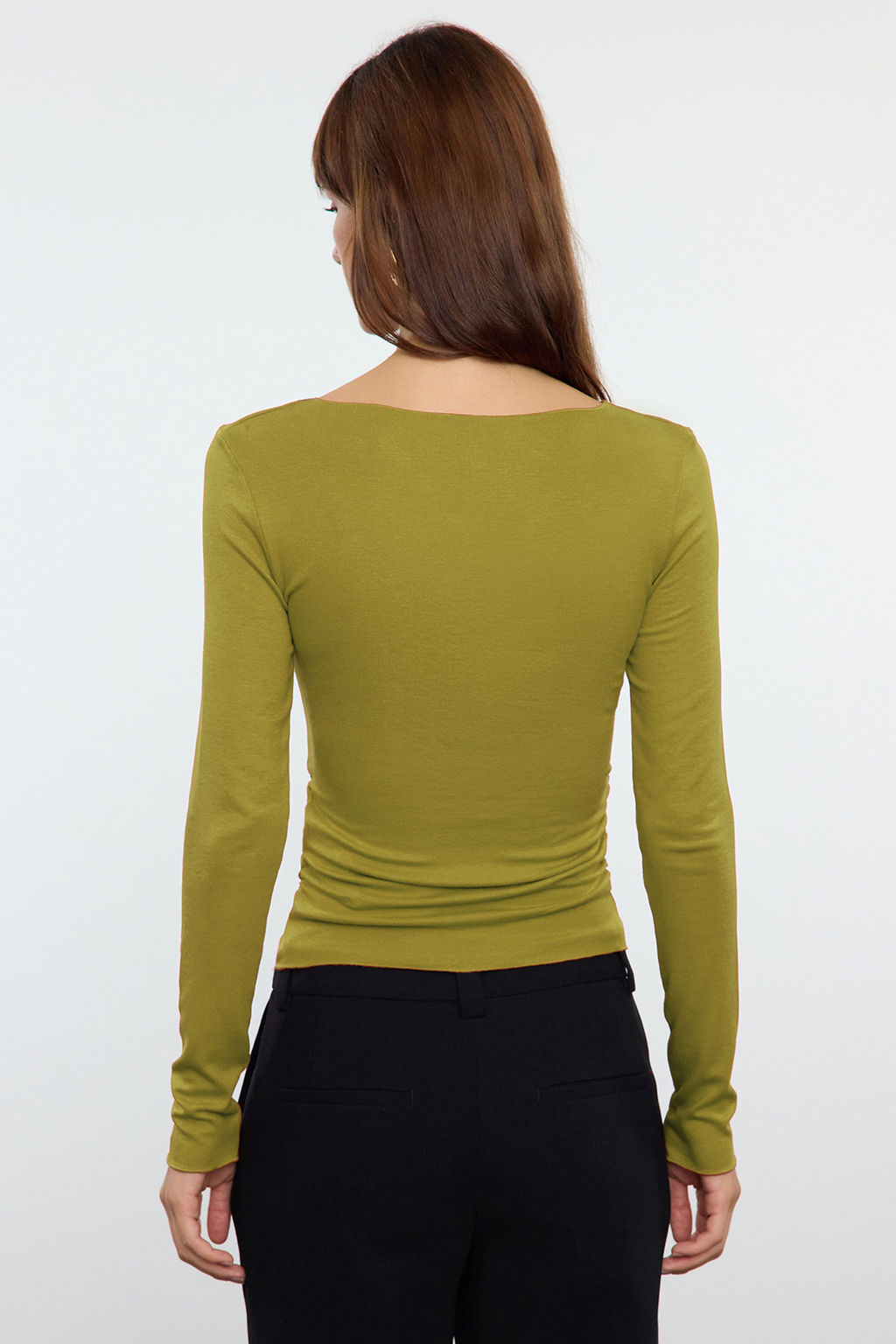 Yag Yesili Fitted/Vucuda Oturan Buzgu Detayl? Esnek Orme Bluz TWOAW25BZ00225