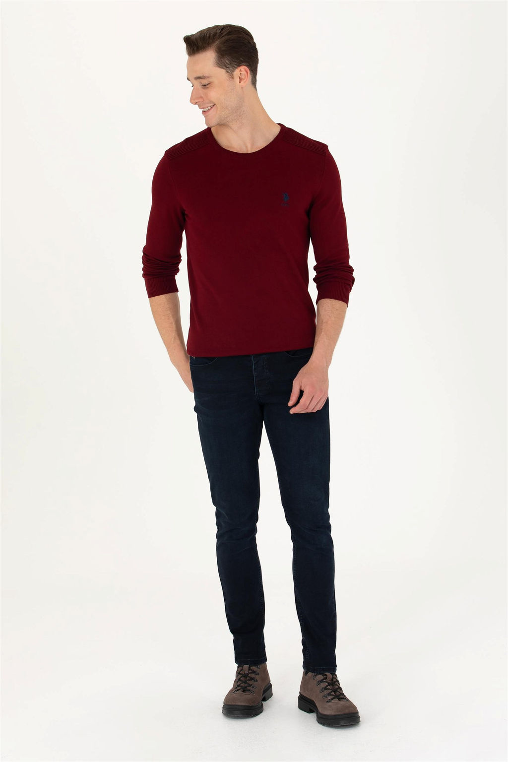 U. S. Polo Assn Мужской бордово-красный базовый свитер - U.s. polo assn фото 10