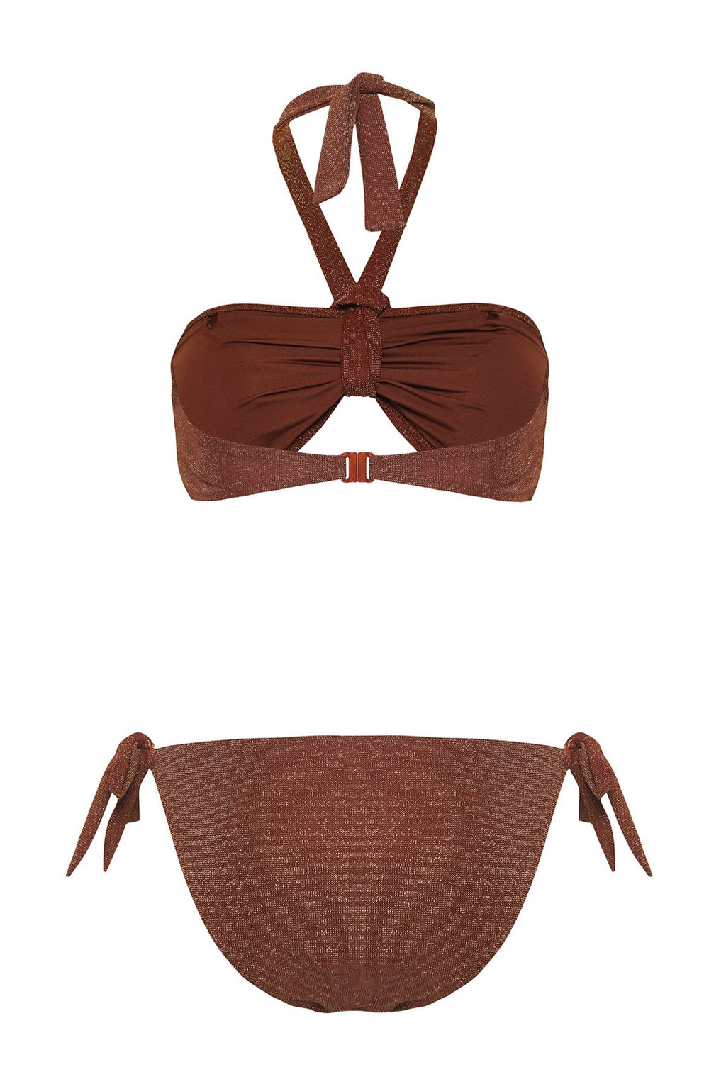Trendyolmilla Kahverengi Straplez Inci Aksesuarl? Simli Brazilian Bikini Tak?m? TBESS25BT00075  фото 7