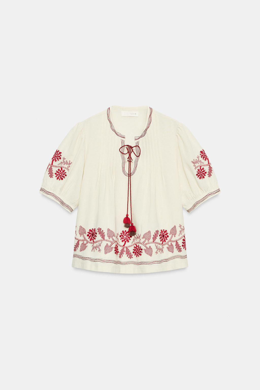 BLUSA BORDADOS BORLAS / Blanco - Zara фото 6