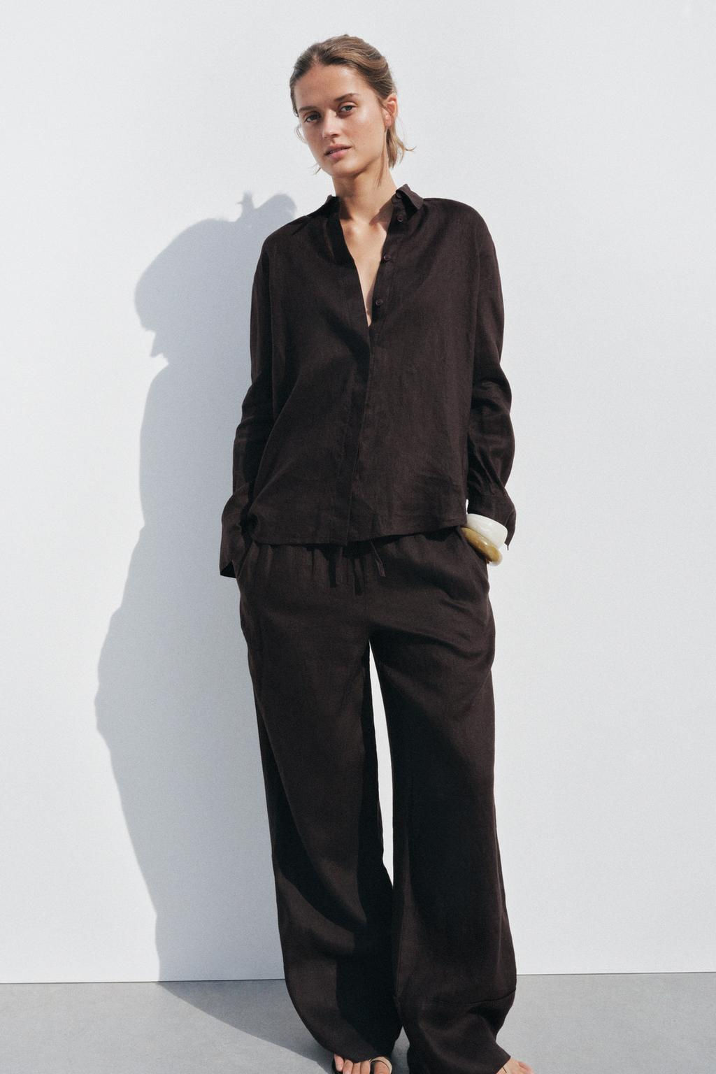 ZW COLLECTION 100% LINEN PALAZZO TROUSERS - Zara фото 3