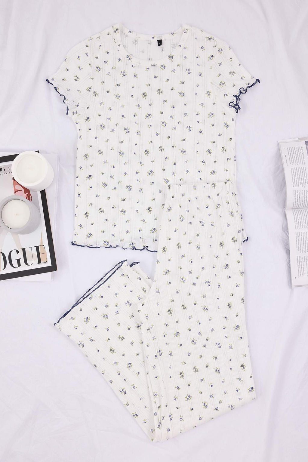 Beyaz %100 Pamuklu Cicekli Baby Overloklu Fitilli/Pointel Orme Pijama Tak?m? THMSS26PT00012 - Trendyolmilla фото 5