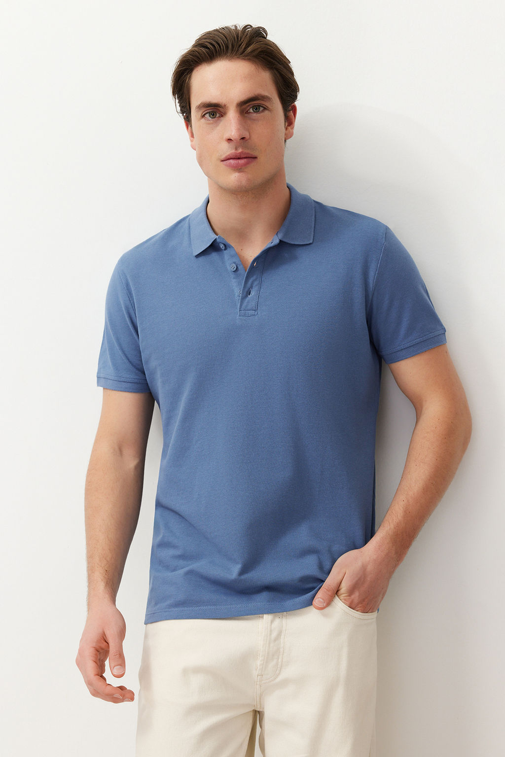 TRENDYOL MAN Indigo Regular/Normal Kesim Dokulu Polo Yaka T-Shirt TMNSS24PO00043 - Trendyolmilla фото 5