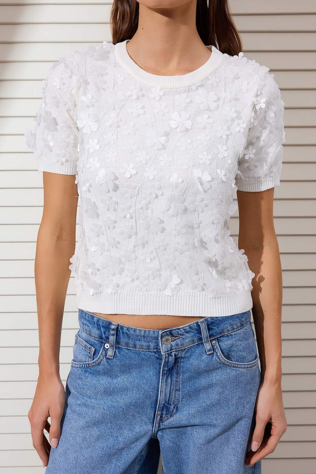 Pembe Uc Boyutlu Cicek Detayl? ve Tullu Triko Bluz TWOSS26BZ00128 - Trendyolmilla фото 9