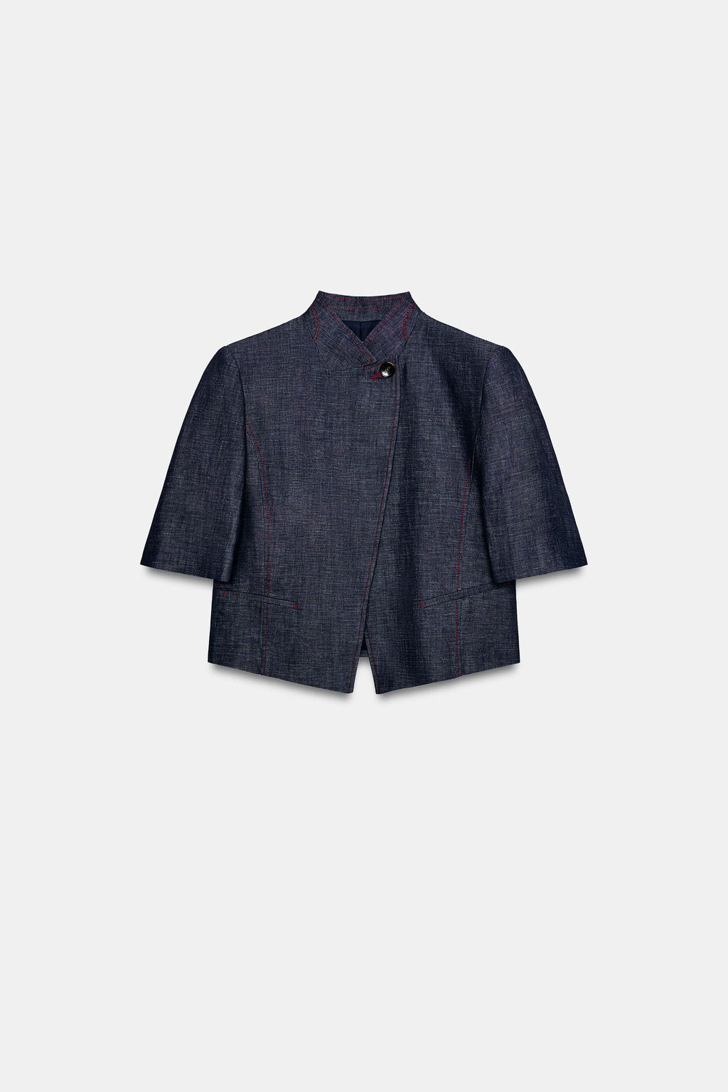 BLAZER MANGA CORTA CON LINO PESPUNTES CONTRASTE / ?ndigo - Zara фото 6