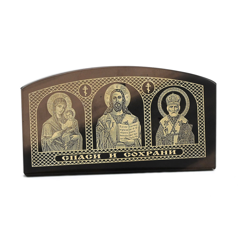Триптих настольный малый "Богородица, Иисус, Николай" 85*45*20мм Радуга камня