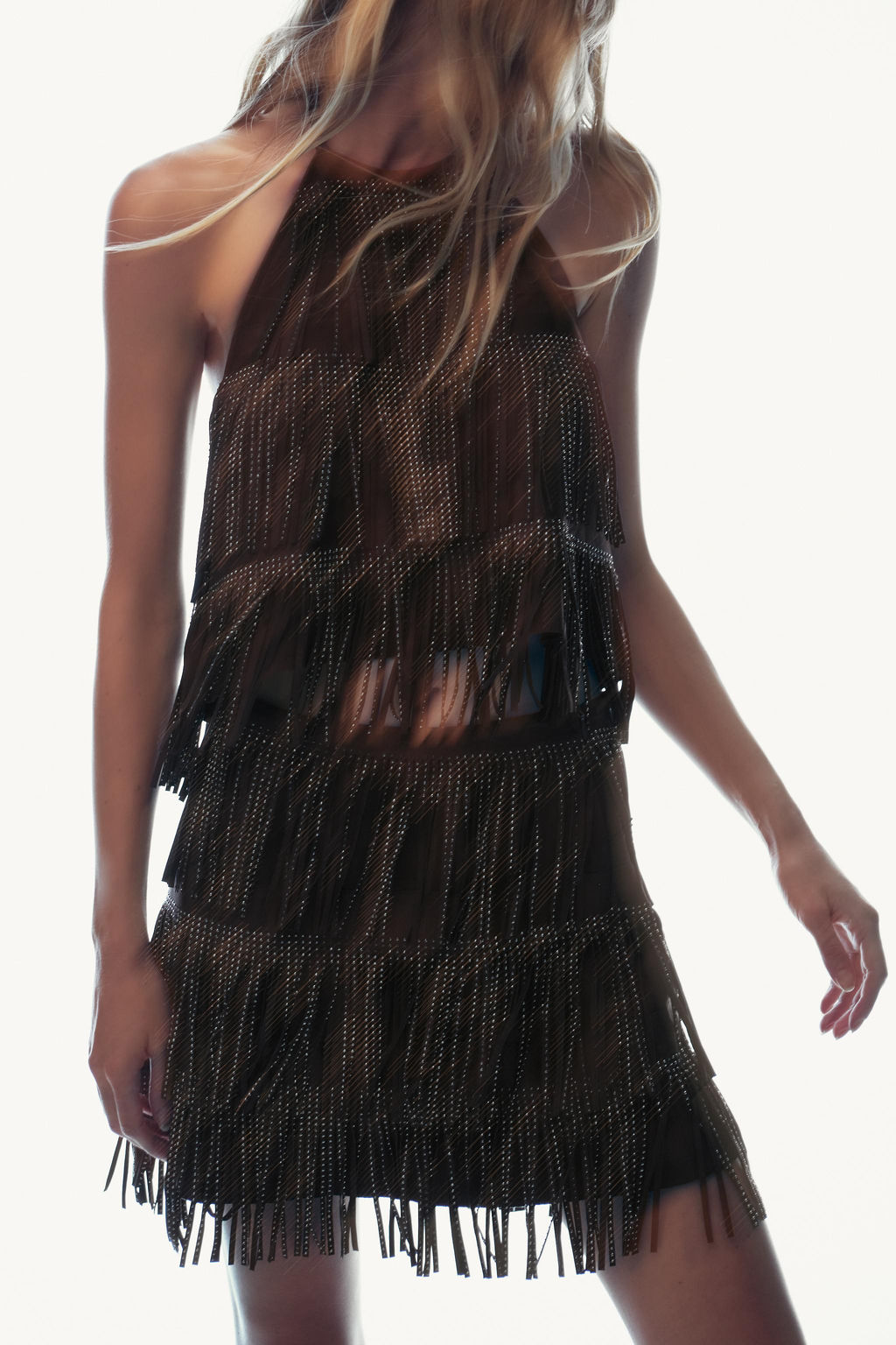 SHIMMERING FAUX SUEDE FRINGED SKIRT
