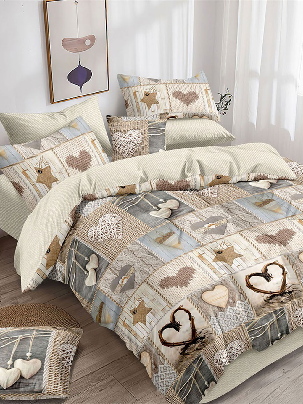 Постельное белье поплин эксклюзив - Три сердечка Евро (нав.70х70)